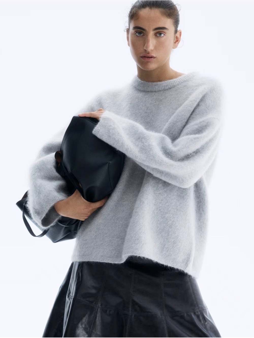 H&M Light Gray Fuzzy Crewneck Sweater